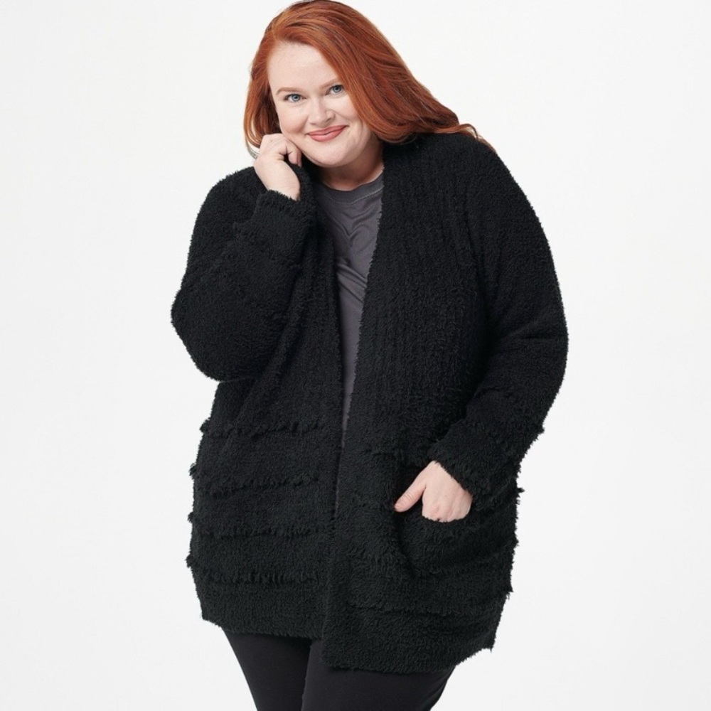 barefoot dreams cozychic boardwalk cardigan in black
